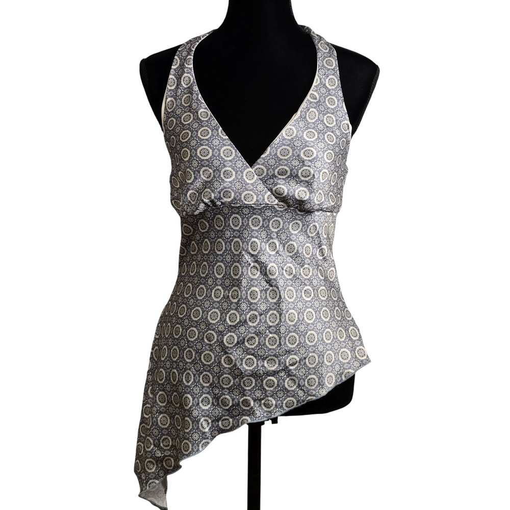 Womens Med Halter Top Y2K Festival Asymmetrical Hem Babydoll Indie Medallion